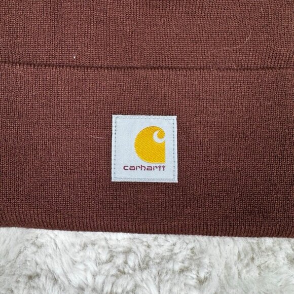 Carhartt One Size Unisex Knit Cuffed Beanie Cap Brown A18 Workwear New NWT - Picture 2 of 5